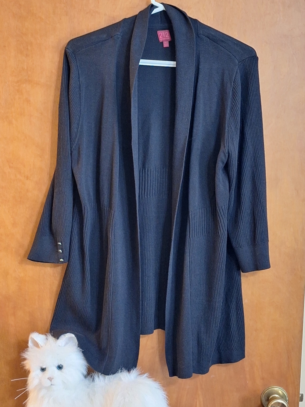 212 Collection Black Open-Front Ribbed Cardigan